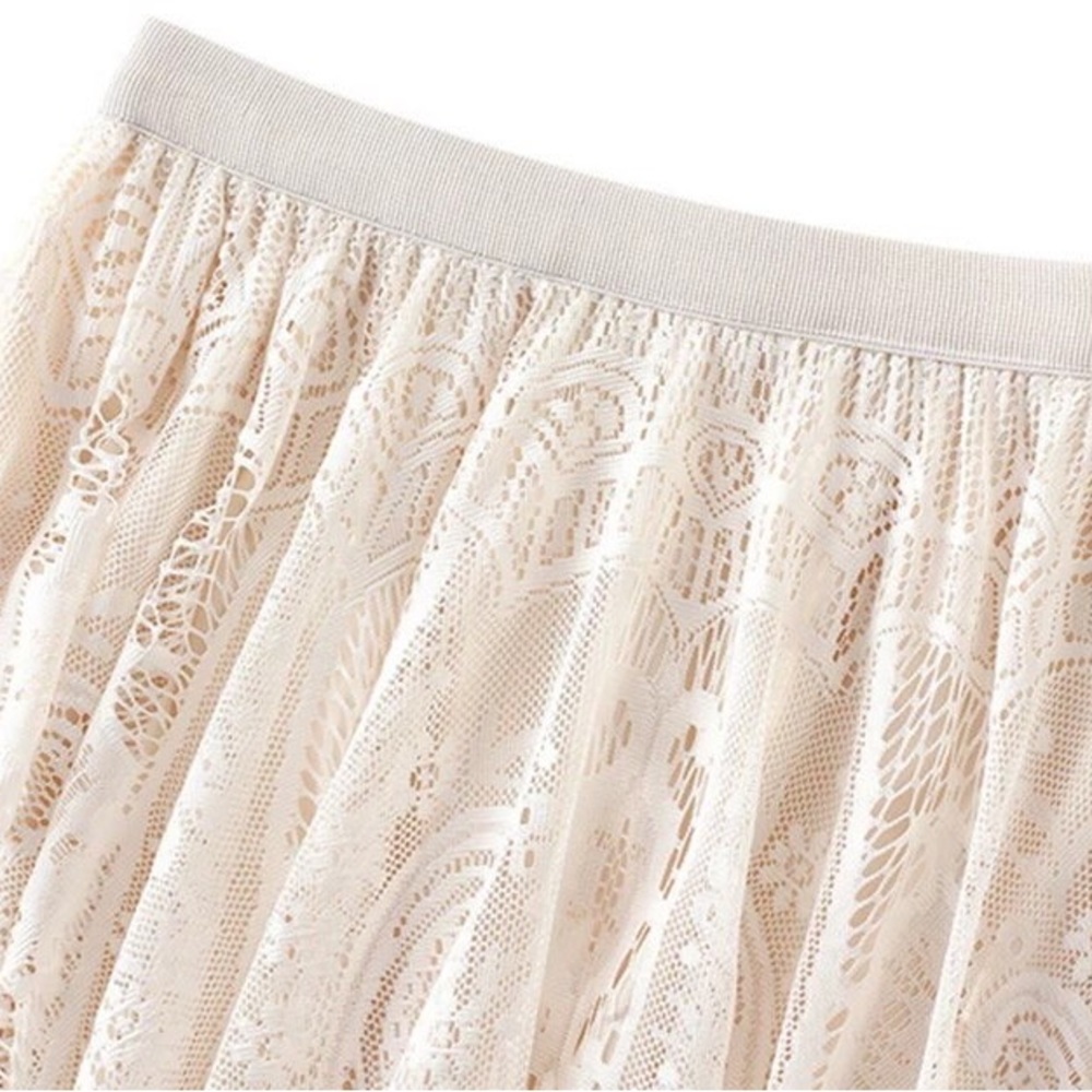 Lace skirt cream beige womens summer spring long skirt floral - Picture 14 of 15